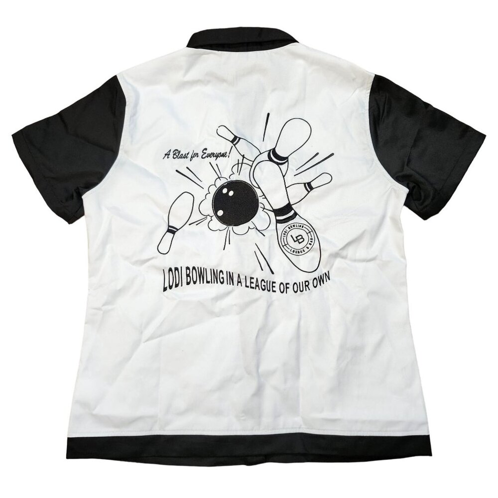 Lodi Bowling Lounge & Bar Short Sleeve Button-Up Shirt 2XL Black & White